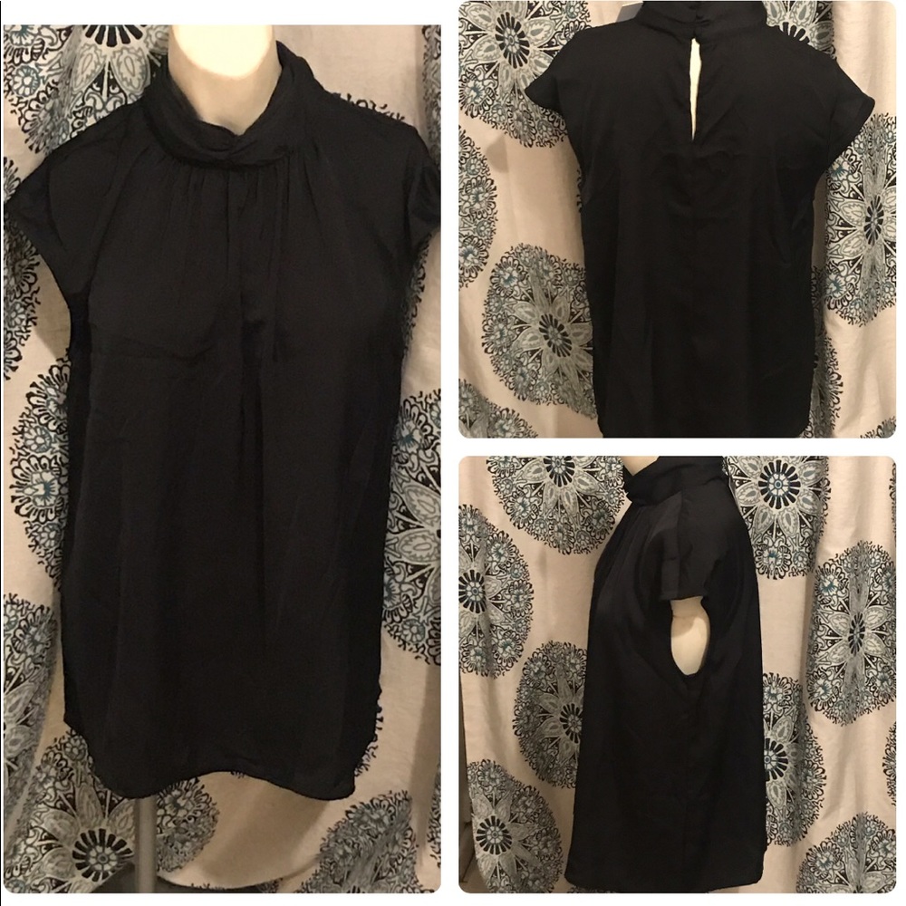 New Jet Black High Neck Cap Sleeves Top Who What